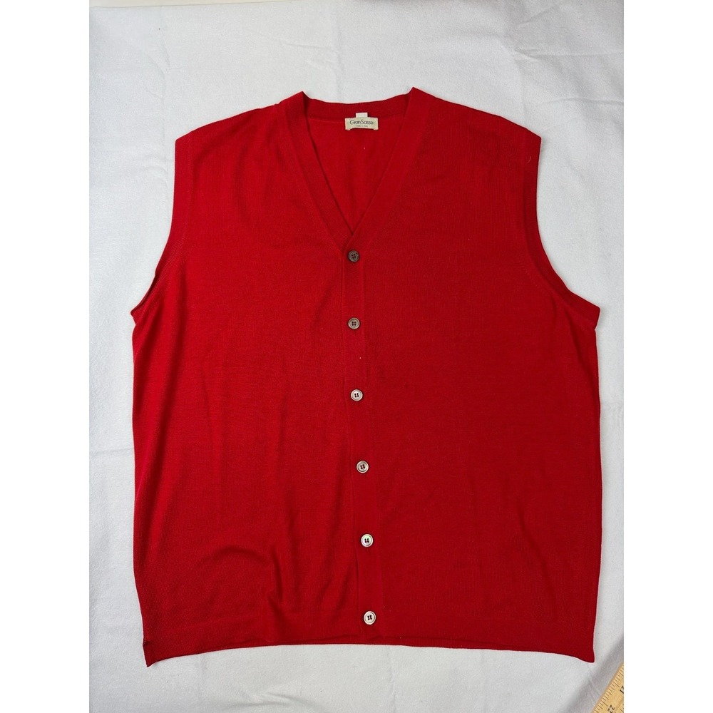 Gran Sasso Mens Sleeveless Sweater Vest Red Size 54 Button Front Italy AS IS